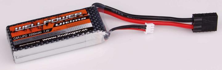 Immagine prodotto Wellpower Batteria lipo ULTIMA CAR 2200 mAh / 7,4 Volt 2S 30/60C Connettore TRX con custodia morbida (7.40 V, 2200 mAh)