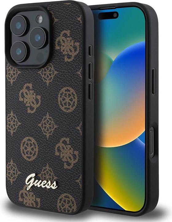 Actual product image Guess GUHMP16LPGPYSK iPhone 16 Pro czarny/black HC MagSafe PU Peony Script (Apple iPhone 16 Pro)