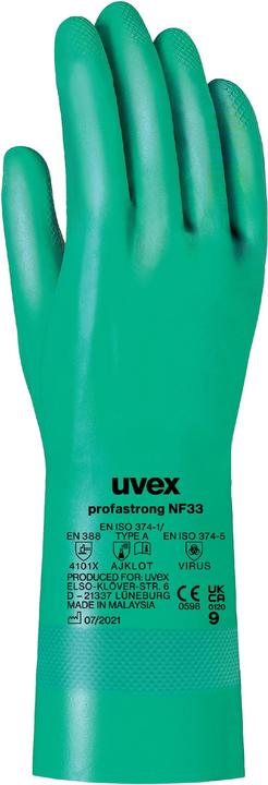 Produktbild Uvex Safety Chemikalienschutzhandschuh uvex profastrong NF33, Baumwollbeflockung, NBR-Beschichtung, EN 374/Ty... (8)