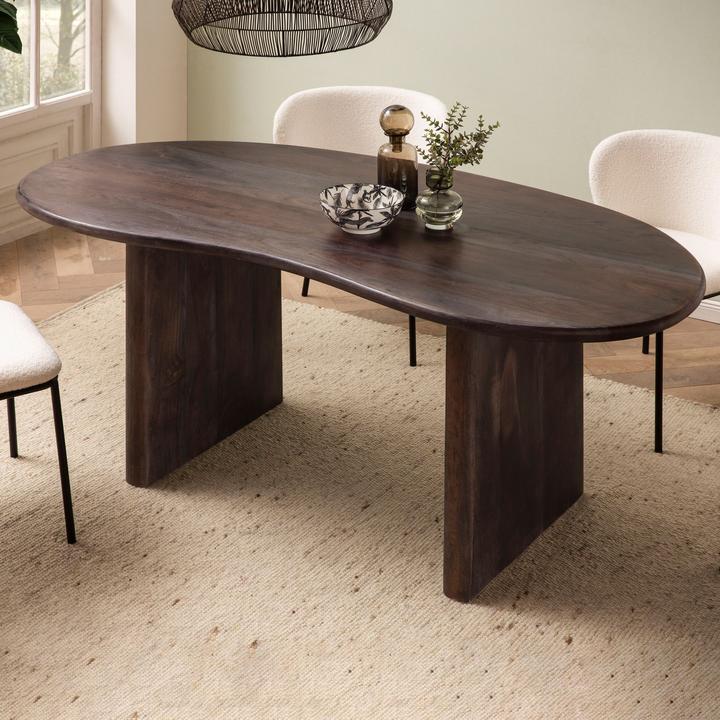 Actual product image FineBuy Dining room table Dining table 180 cm wood dark brown Kitchen table kidney shape (180 x 90 x 75 cm)