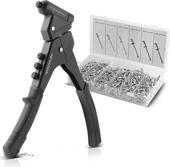 Stahlwerk Riveting pliers set 360° blind riveting pliers One-handed lever riveting pliers + 500 rivets (285 mm)