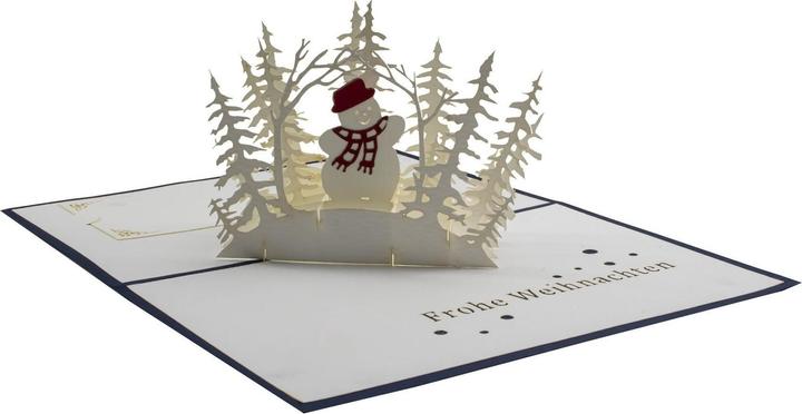 Produktbild Hervorragend Glückwunschkarte Frohe Weihnachten Schneemann im Wald - 3D Pop-up (1 Stk.)