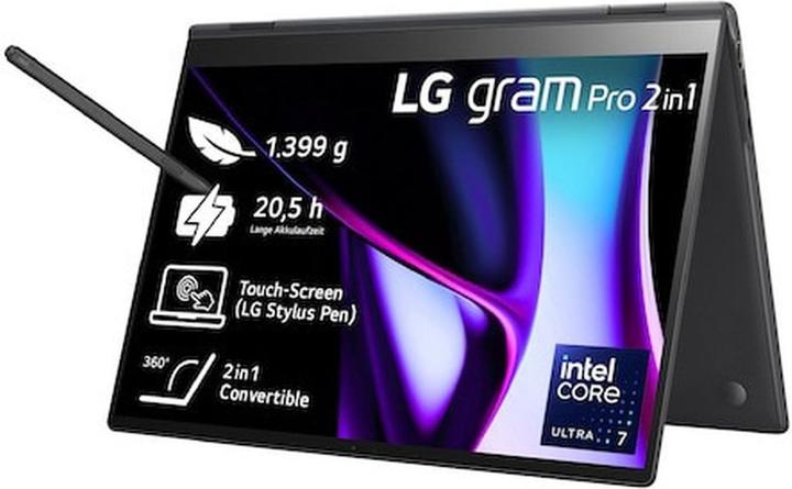 Immagine prodotto LG Tablet da 16" 16T90SP-K 2in1 Core i7 16GB 1TB W11H (16", Intel Core Ultra 7 155H, 16 GB, 1000 GB, DE)