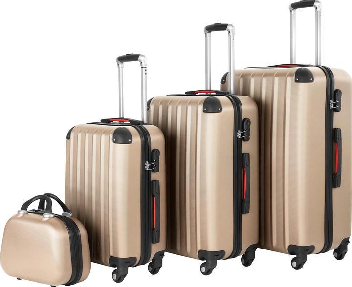 tectake 800763 Kofferset 4-TLG, Champagner | Nr. 403411 (90 l, M (50 - 90l), L (90 - 115l), XL (ab 115l))