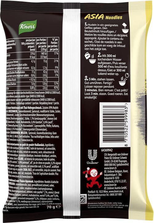 Produktbild Knorr Asia Noodles Thai Beutel, Asiatisch Instant Nudeln Snack, in nur 3 Minuten zubereitet (70 g)