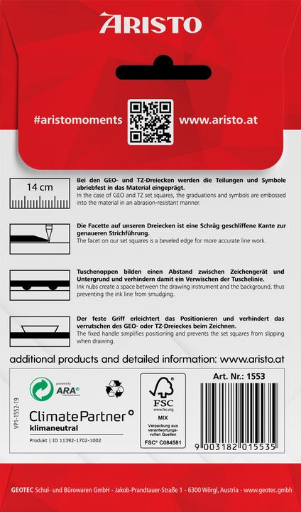Voedingswaarden en ingrediënten Aristo Hoek 16cm 1553 Hypotenusa (16 cm)