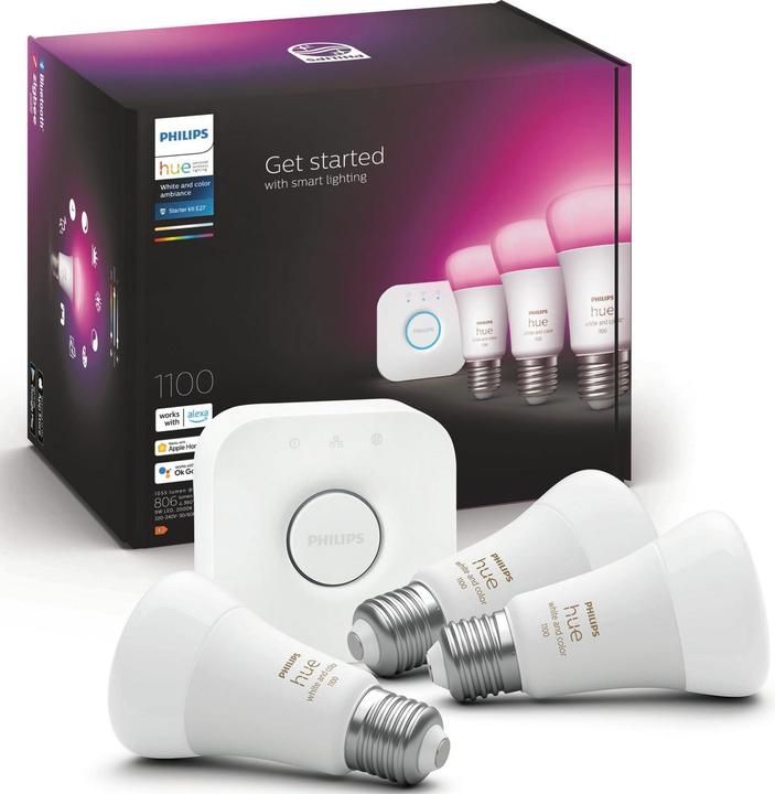 Produktbild Philips Hue Starter-Kit (E27, 9 W, 1055 lm, 3 x, F)