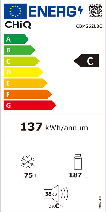 Label énergétique CHiQ Réfrigérateur-congélateur CBM262LBC 187L/75L bk C (Expédié par un transporteur) (187 l)