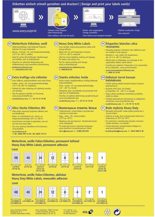 Actual product image Avery Weatherproof film labels