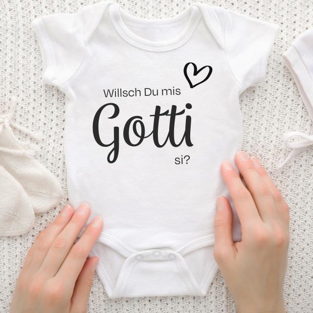 Actual product image CreaDiva Baby bodysuit short sleeve - Willsch Du mis Gotti si? (68)