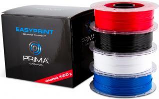 Produktbild Prima Creator EasyPrint PLA Value Pack Standard - 1.75mm - 4x 500 g Total 2 kg - White Black (PLA, 1.75 mm, 500 g, Blau, Rot, Schwarz, Weiss)