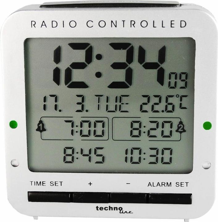 Produktbild Technoline Funkwecker WT 245, 4 Weckalarme, Datum, Wochentag, Temperatur, Silber WT245 8 cm x 8cm x