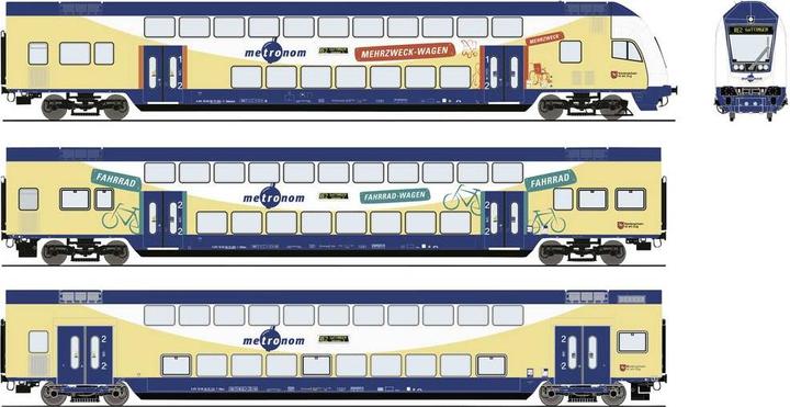 Produktbild Roco H0 Ro 3er-Set Doppelstockwagen, Metronom (Spur VI)