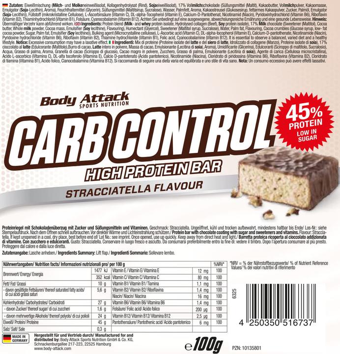 Nährwerte und Zutaten Body Attack Carb Control (100g) (Blueberry Yoghurt, 1 Stk., 100 g)