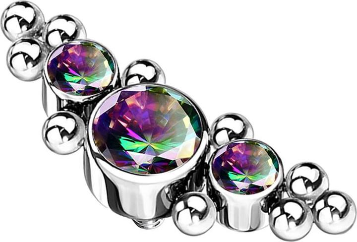 Actual product image Star Piercing Dermal Anchor silver centred with beads and three crystals dark multicolor (Titanium G23, without brass)