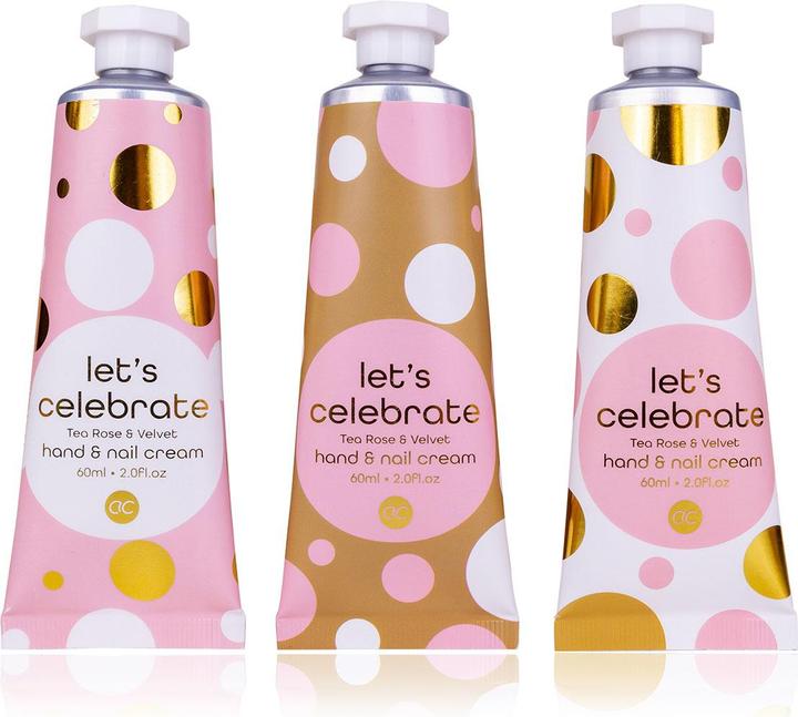 Accentra Hand- & Nagelcreme LET'S CELEBRATE in Tube, 60ml, 3 Motive sortiert, Duft: Tea Rose & Velvet, Farbe: (60 ml)