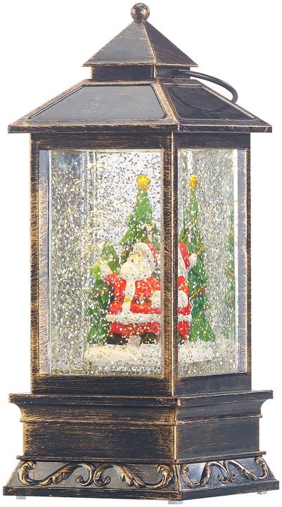 Produktbild Infactory Deko-LED-Laterne mit Schneewirbel, Weihnachtsmann und Tannenbaum (1 x)