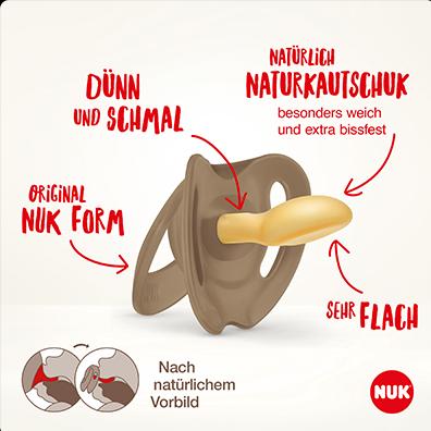 Produktbild NUK FOR NATURE Schnuller, kiefergerechte Form, aus Naturkautschuk-Latex, 6-18 Monate, 2 Stück, ro...