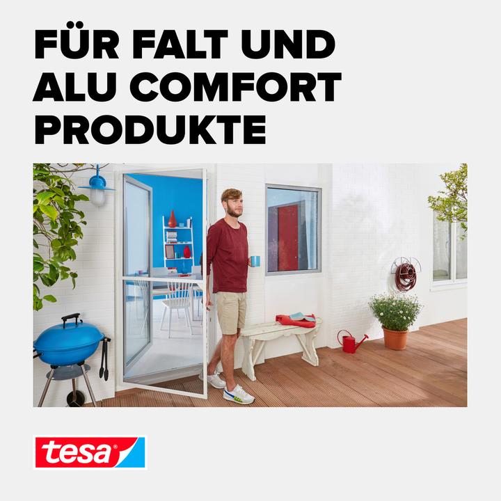 Produktbild tesa Insektenschutz Alu COMFORT Ersatzrolle aus Fiberglas-Gewebe, für Fenster & Türen, ohne Bohren (120 x 250 cm)