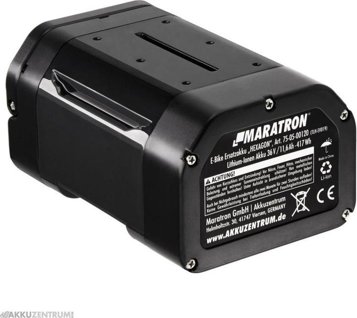 Actual product image Maratron E-Bike Akku Sattelstützenakku "Hexagon" – 36V / 11,6Ah - Sattelstütze (418 Wh, E-bike battery cover)