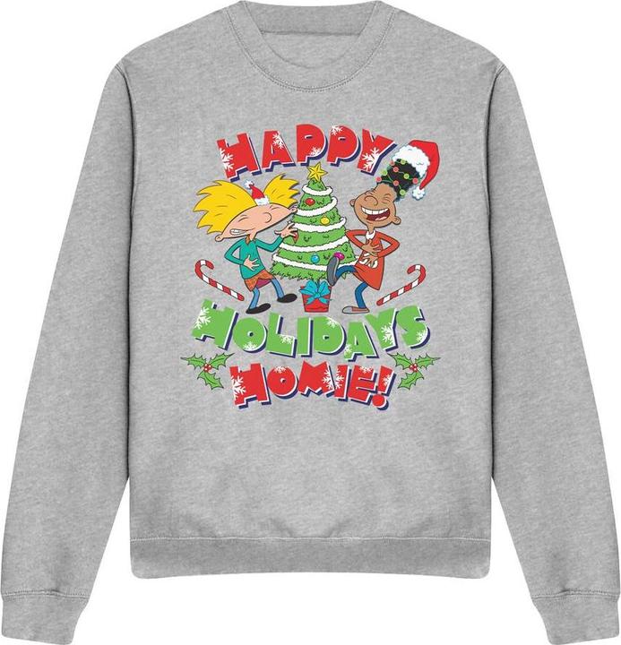 Actual product image Hey Arnold! Unisex Adult Happy Holidays Homie! Arnold & Gerald Christmas Sweatshirt (XL)