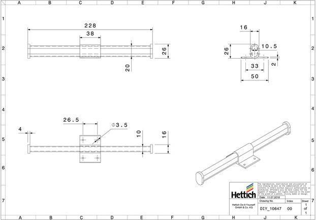 Produktbild Hettich Schrankrohr zum verschieben, 225 mm, Aluminium eloxiert-schwarz, 1 Stck