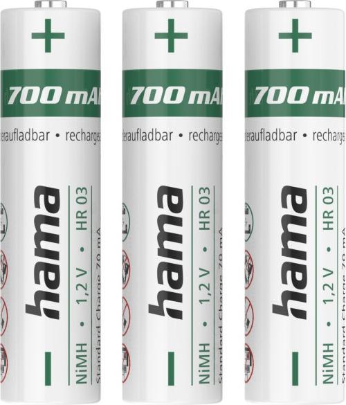 Produktbild Hama NiMH-Akkus, AAA Micro, 700 mAh, 1,2V, 3 Stück (3 Stk., AAA, 700 mAh)