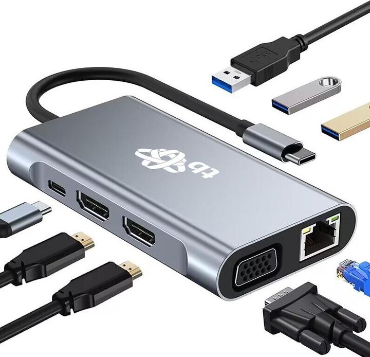 Produktbild Lenovo 8in1 Adapter USB C HDMI x2 USB VGA RJ45 PD (HDMI, RJ45, USB Typ-C, USB 2.0)