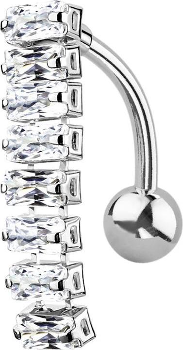 Star Piercing Banane silber mit Anhänger Balken mit rechteckigen Kristallen silber (Chirurgenstahl 316L, Messing)