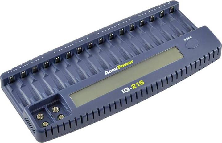 Productafbeelding AccuPower IQ216 (1 Pcs., 9V Block, AA, AAA, Oplaadbare batterijen + lader)