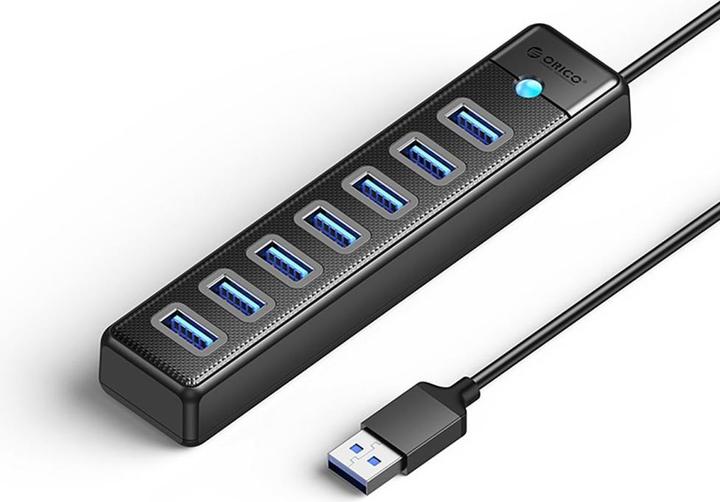 Actual product image Orico Converter PW7U-U3 hub 7x USB-A 3.0 + USB-C 5V/3A 1m - black (USB-C, 7 Ports)