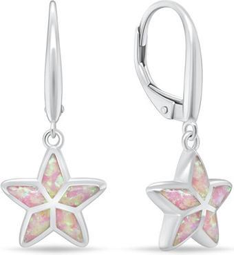 Brilio Silver - Silver dangle earrings Stars with pink opals EA1162WP
