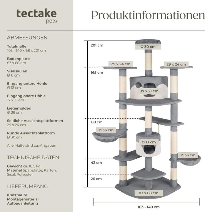 Produktbild tectake Fippi (201 cm, Grau/Weiss)