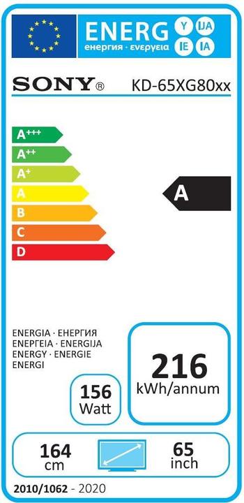 Label énergétique Sony KD65XG8096 (65", LCD, 4K, 2019)