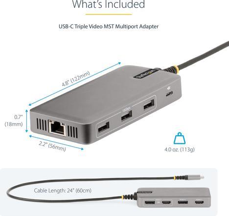 Produktbild StarTech COM USB-C Triple-Monitor Multiport Adapter HDMI/DisplayPort USB Hub 3-Port 10Gbps USB Hub P (USB-C, 3 Ports)