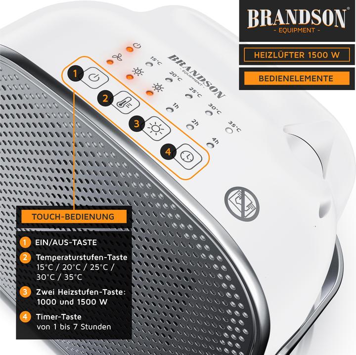 Produktbild Brandson Heizlüfter Keramik 1500 Watt, Badezimmer Schnellheizer mit Temperaturregelung, energiesparend, leise (1500 W)