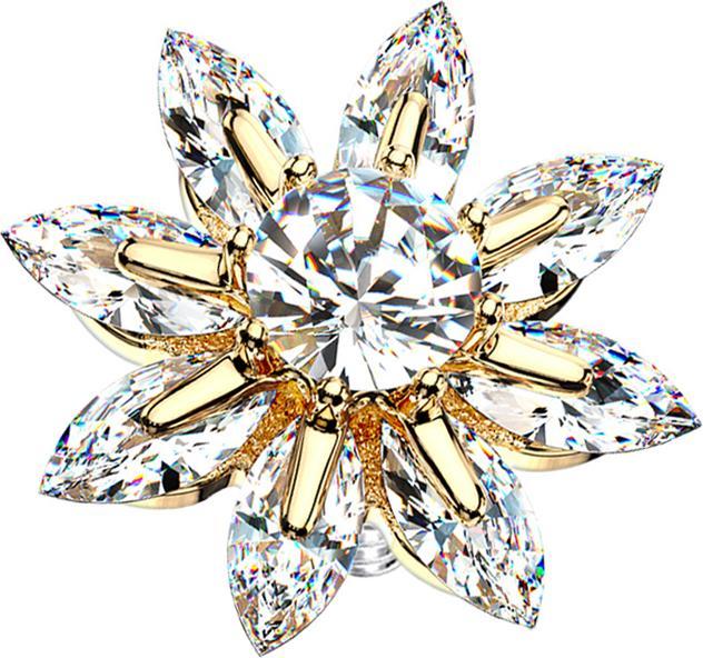 Star Piercing Dermal Anchor 14k vergoldet grosse Kristallblume (Chirurgenstahl 316L, Messing)