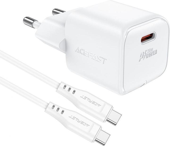 Produktbild Acefast A73 Mini PD 20W GaN-Wandladegerät + USB-C-Kabel – Weiss (20 W)