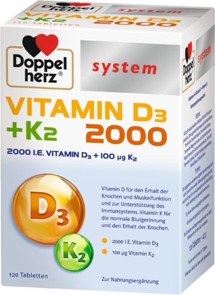 Produktbild Doppelherz system Vitamin D3 + K2 2000 Tabletten, 120 St. Tabletten (120 Stück, Tabletten)