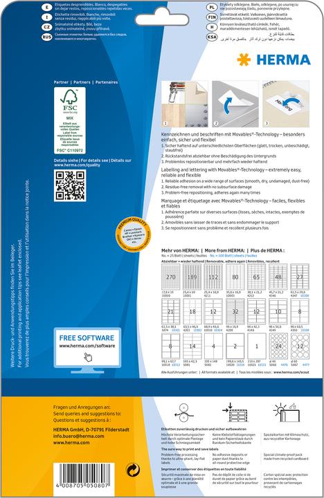 Actual product image HERMA A4 removable labels