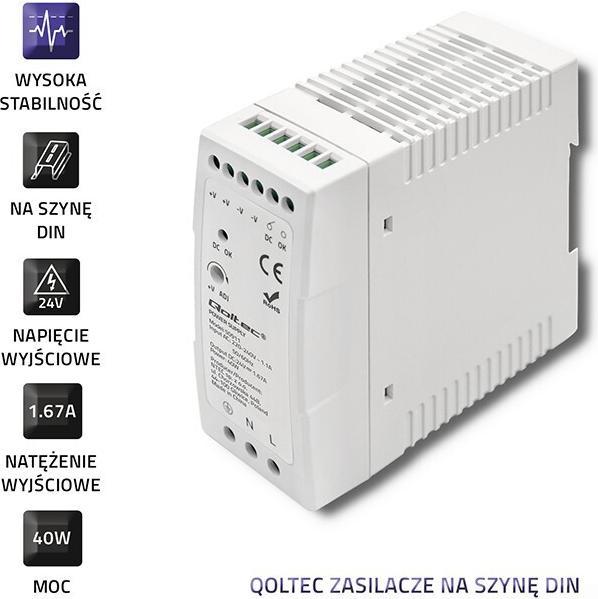 Image du produit Qoltec 50911 Zasilacz na szynę DIN 40W 24V 1.67A Biały Slim (Alimentation électrique)