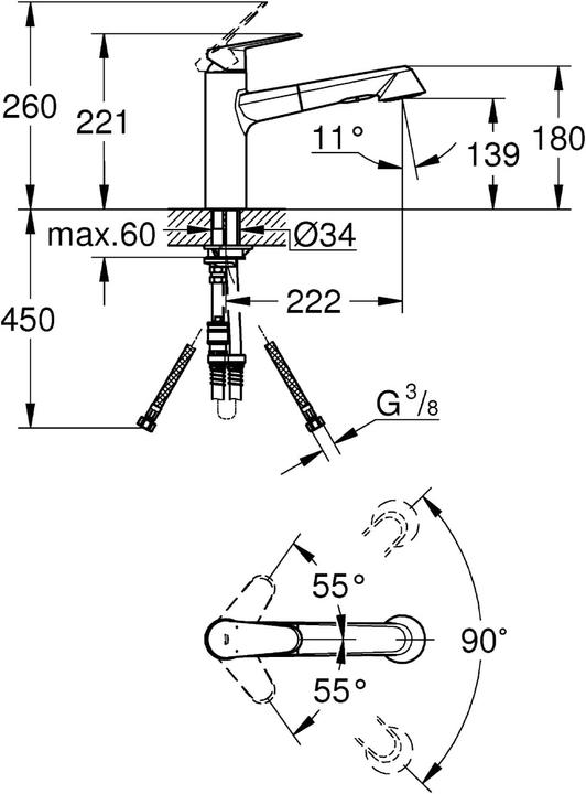 Produktbild Grohe Küchenarmatur mit Handbrause Eurodisc Cosmopolitan chrom glänzend 32257002