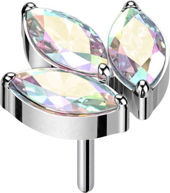 Star Piercing Threadless silber drei Ovalen Kristalle multicolor (Titan G23, ohne Messing)