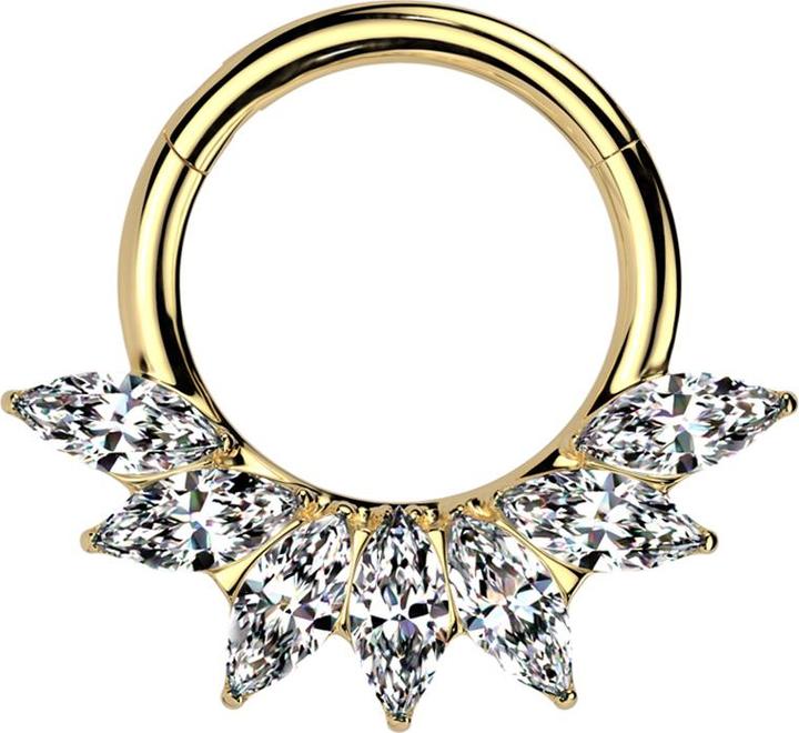 Actual product image Star Piercing Micro segment ring hinged gold-plated seven oval crystals silver (Titanium G23)
