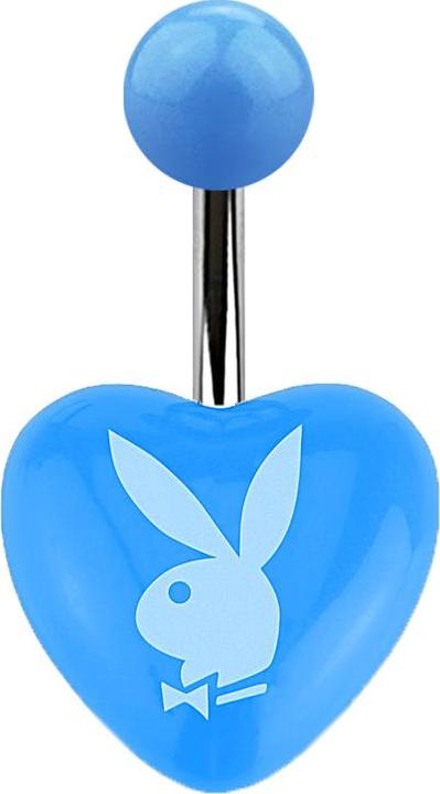 Star Piercing Banane silber mit Herz hellblau und Playboy Bunny (Acryl, Chirurgenstahl 316L)