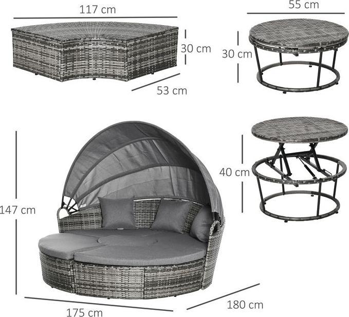 Actual product image Swisshandel24 Sun island rattan lounge group with sun canopy Seating group with cushions and side table
