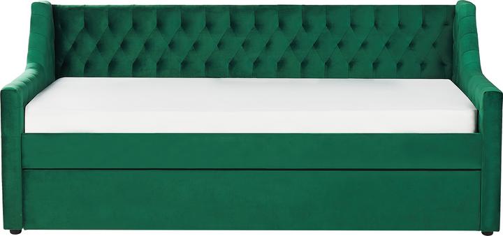 Actual product image Beliani Daybed extendable velvet fabric emerald green slatted frame 90 x 200 cm MONTARGIS (90 x 200 cm)