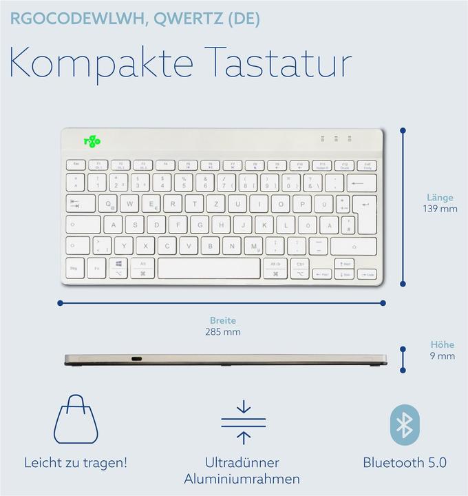 Actual product image R-Go Tools R-Go Compact Break ergonomic keyboard, QWERTZ (DE), bluetooth, white (DE, Wireless)