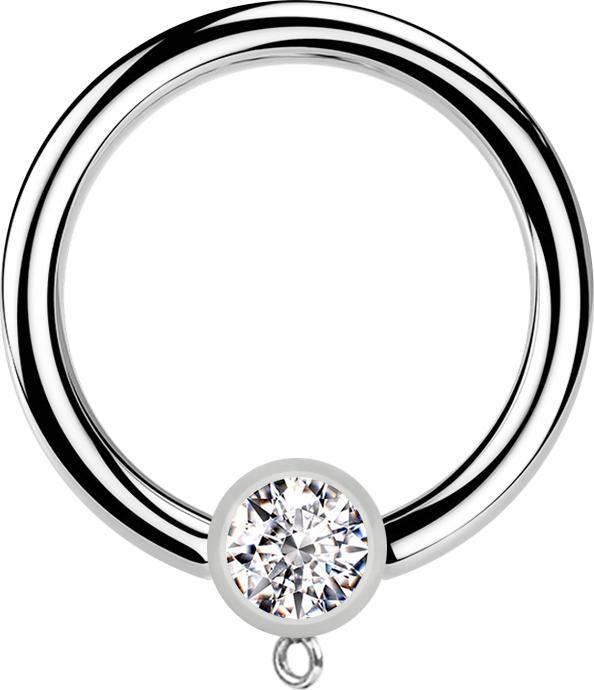 Star Piercing Micro Closure Ring silber mit Zylinder Kristall silber Ring für Anhänger (ohne Messing, Chirurgenstahl 316L)