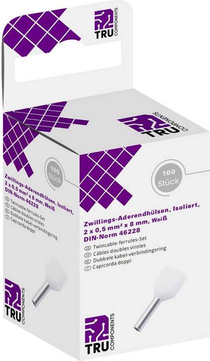 Produktbild Tru Components Aderendhülsen-Sortiment, Duo - 2 x 0.5 mmÂ² x 8 mm, 100 tlg